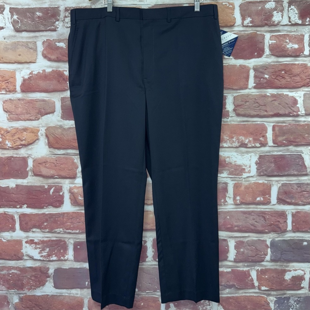 Towncraft Dress Pants Men's 42X29 Blue Wet Weather Wool Wrinkle Free Trousers